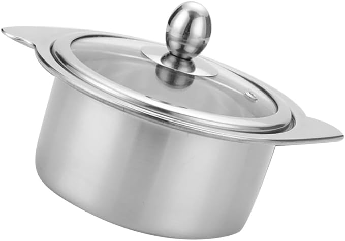 1pc Stainless Steel Hot Pot for Induction Cookers with Lid Food-grade Design for for Single Serving Silver