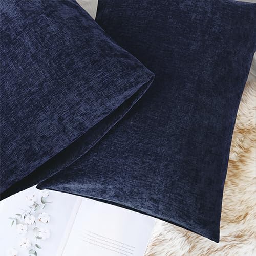 CaliTime Decorative Standard Throw Pillow Covers 26 X 20 Inches Navy Blue | Pack of 2, Cozy Chenille Cushion Cases for Sofa Bed Living Room Farmhouse Home