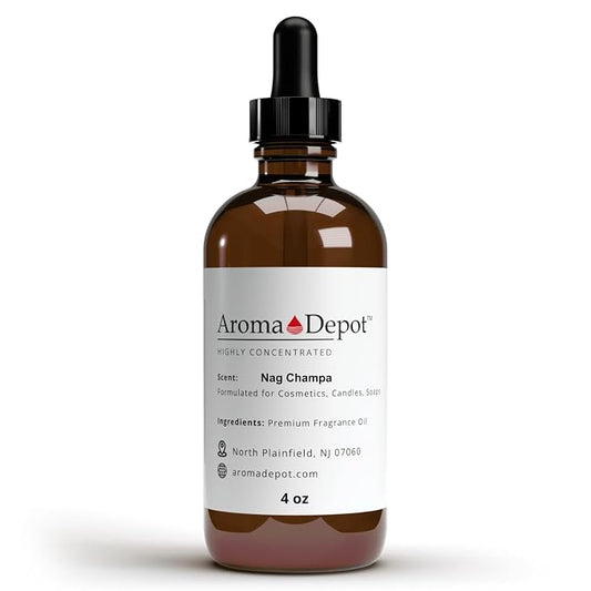 Aroma Depot Nag Champa Fragrance Oil 120ml Premium Nag Champa Essential Oil with Dropper for Candle Making, Soap Making & Bath Bombs. Undiluted & Alcohol-Free Scented Oil. (4 fl oz.)