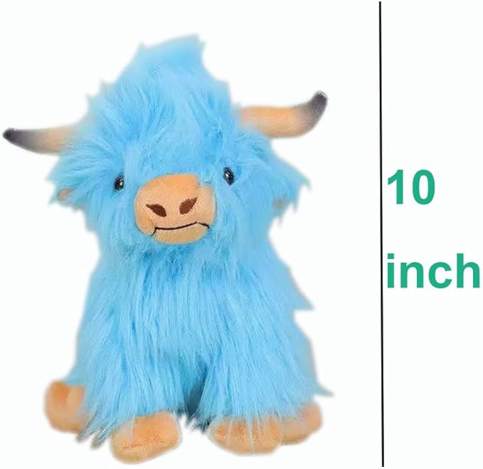 Highland Cow Stuffed Animal Cute Highland Cow Plush Doll Toy 10 inch for Girls Boys Christmas(Highland Cow Blue)
