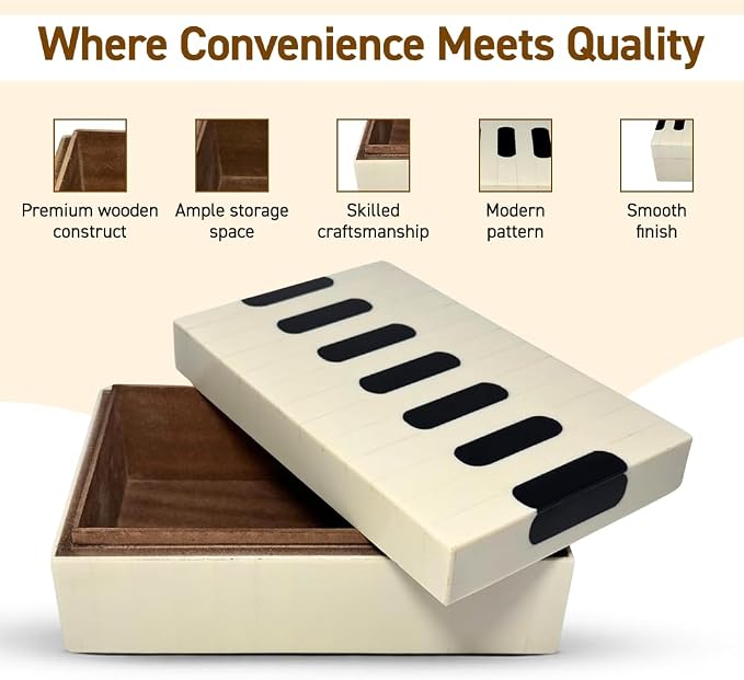 Perilla Home Home Decor Decorative Storage Wooden Box Small Piono Organizer Tool Stash Card Craft Treasure Trinket Memory Keepsake Jewelry Box for Men and Women, Gifts For All, Black and Off White