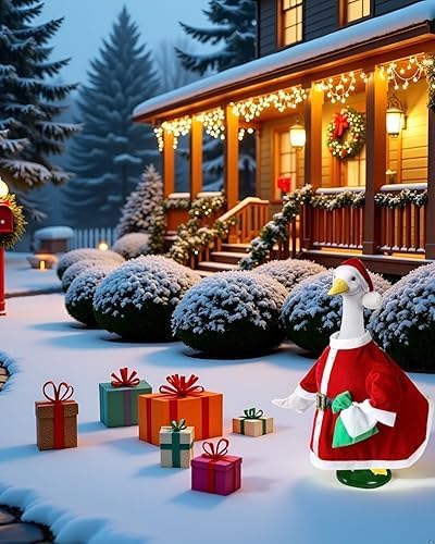 Porch Goose Outfits, Christmas Santa Claus Lawn Goose Clothes, Cute Goose Costume for 23" Geese Outdoor Patio Yard Decoration