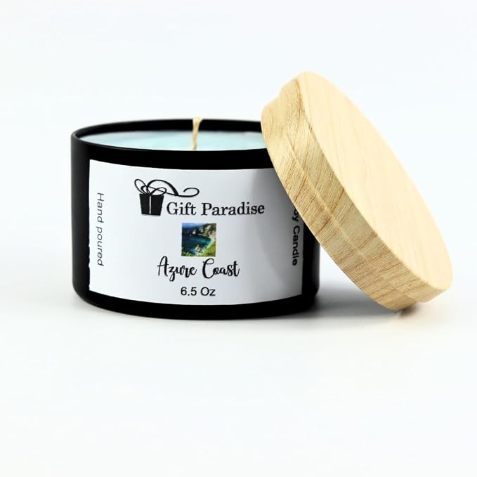 Azure Coast Scented Soy Candle – 6.5 oz Black Metal Tin – Clean Coastal Fragrance – Natural Soy Wax & Cotton Wick – Non-Toxic, Long-Lasting Burn – Modern Home Candle