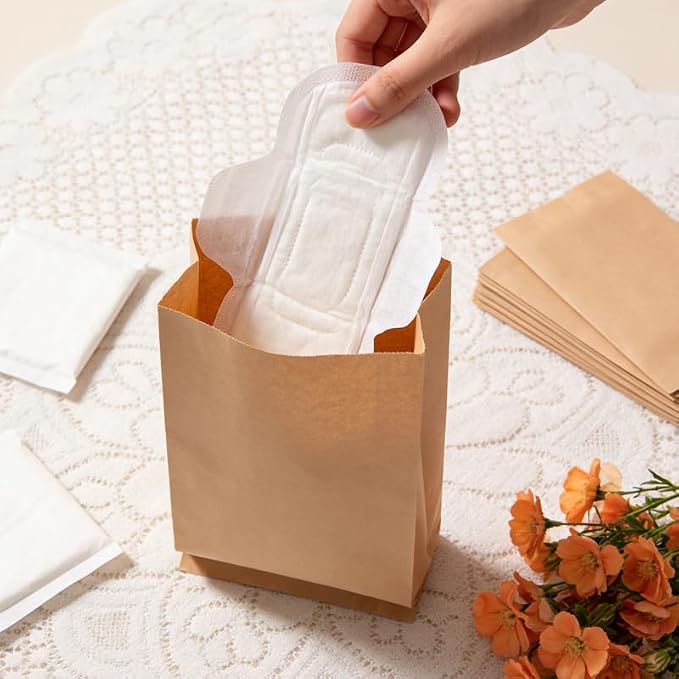 Sanitary Pad Disposal Bags, 100 Count, Waterproof, Odor Controlling, Eco-Friendly Kraft Paper Bags
