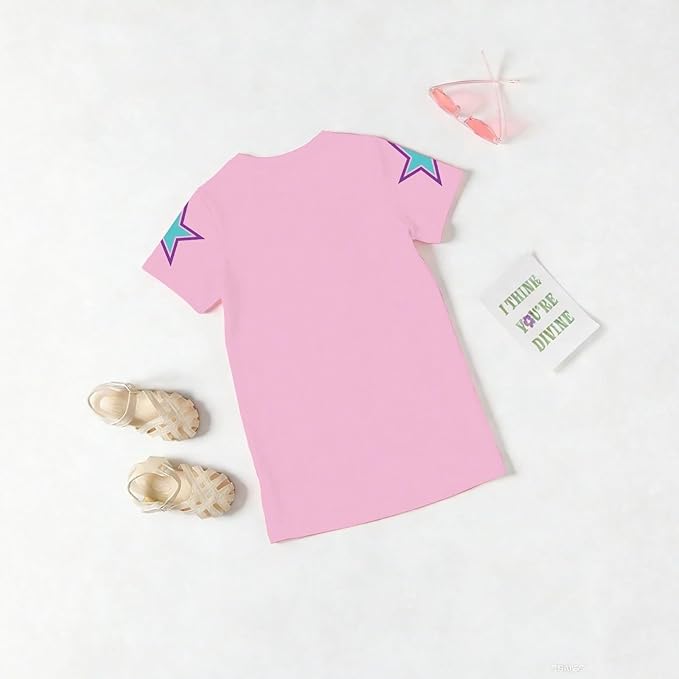 Girl's Anime K-POP Graphic Long Dress T-Shirt - Casual Loose Fit Short Sleeve Top