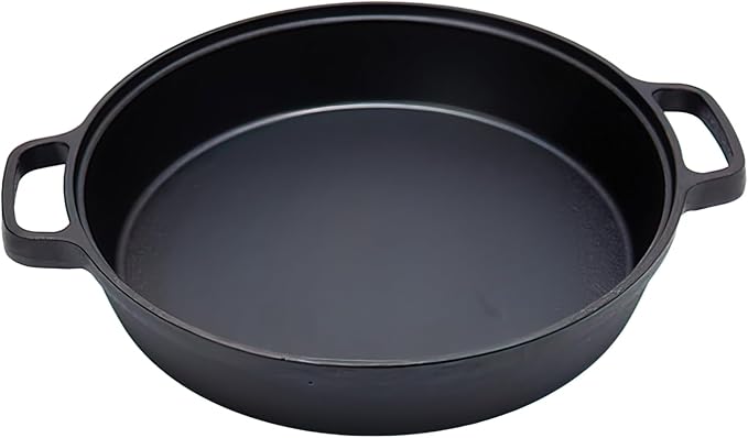 LI-GELISI Deepened flat-bottom cast iron frying pan, double-handle thickened uncoated old-fashioned iron pot, pancake and steak frying household multi-purpose large iron pot (25 inch)