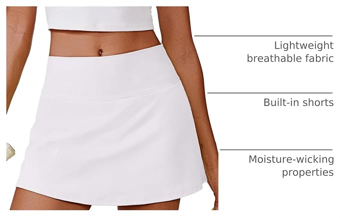 PINSPARK 14" Womens Tennis Skirt High Waisted Golf Skort with 2 Pockets | Built-in Shorts, A Line, Tummy Control, Stretchy, Casual, Mini, Workout, Pickleball, Running, Skort for Woman