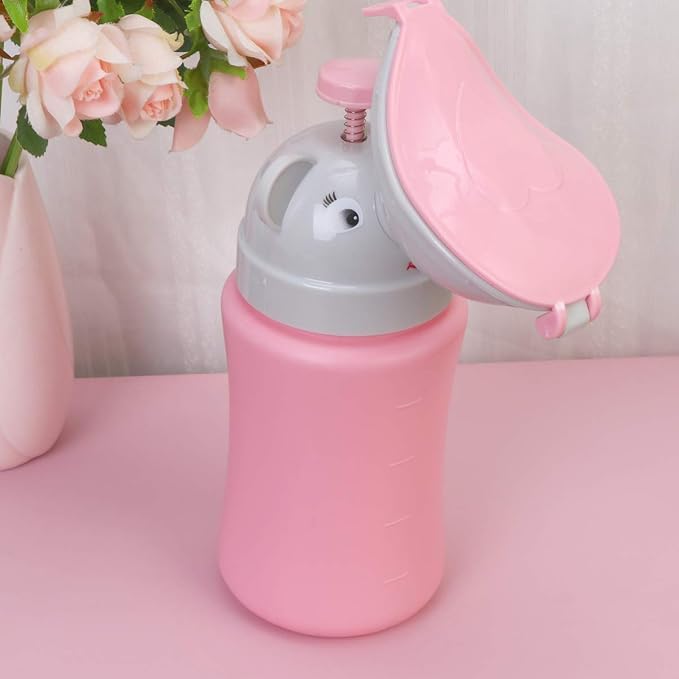 Toddmomy Portable Car Urinal for Girls Kids Travel Pee Bottle Leak-Proof Emergency Potty Training Tool 5.11X3.14X8.66In Cartoon Design