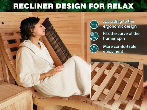Infrared Sauna,2 Person Luxurious Indoor Sauna with Recliner, Wooden Sauna with 7-Color Starry Ceiling,9 Heating Tubes,5 Carbon Panels,2-in-1 Door Handle,Himalayan Salt Brick,220V