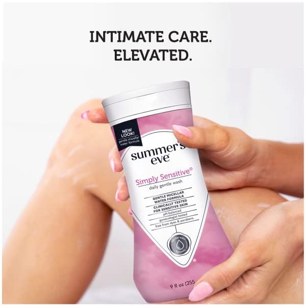 Summer's Eve Simply Sensitive Feminine Cleansing Wash, Sensitive Skin Daily Intimate Wash, Removes Odor, pH Balanced, Hypoallergenic, 9 Ounce (Pack of 10)