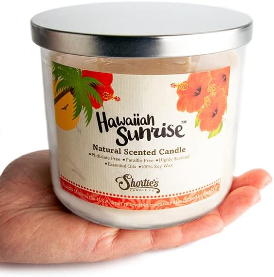 Hawaiian Sunrise Scented Natural 3 Wick Candle, Essential Fragrance Oils, 100% Soy, Phthalate & Paraben Free, Clean Burning, 14.5 Oz.