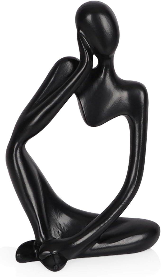Sandstone Resin Thinker Statue Style Abstract Sculpture, Black, Left | Small Statue Collectible Figurines, Modern Aesthetic Ornament for Home Office Bookshelf Desktop Coffee Table Decor