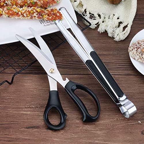 Korean Barbecue Scissors And Tongs Set, Bbq Scissors Bbq Tongs, Stainless Steel Ergonomic Sharp Shears And Clips For Kitchen, Cooking Clips,Pizza Shears For Easy Use (Black)
