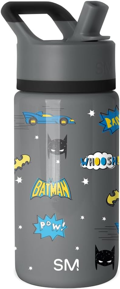 Simple Modern Kids Summit Water Bottle with Straw Lid | DC Comics Batman 14oz Stainless Steel Cup Insulated Tumbler for Boys, School | Batman POW!