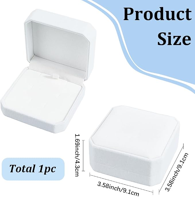 SUNNYCLUE Necklace Earrings Ring Gift Box Velvet Jewelry Set Box 3.6x3.6x1.7 Inch White Pendant Necklaces Organizer Storage Display Case for Bracelet Earring Ring Wedding Engagement Birthday Traveling