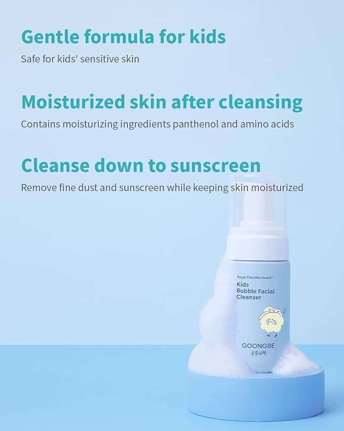 GOONGBE Kids Facial Care Kit - Korean Low pH Bubble Facial Cleanser & Moisture Face Lotion - Face Wash & Moisturizer Set with Cica & Panthenol - Allergen-Free Formula 3.38 fl.oz. & 2.7 oz.