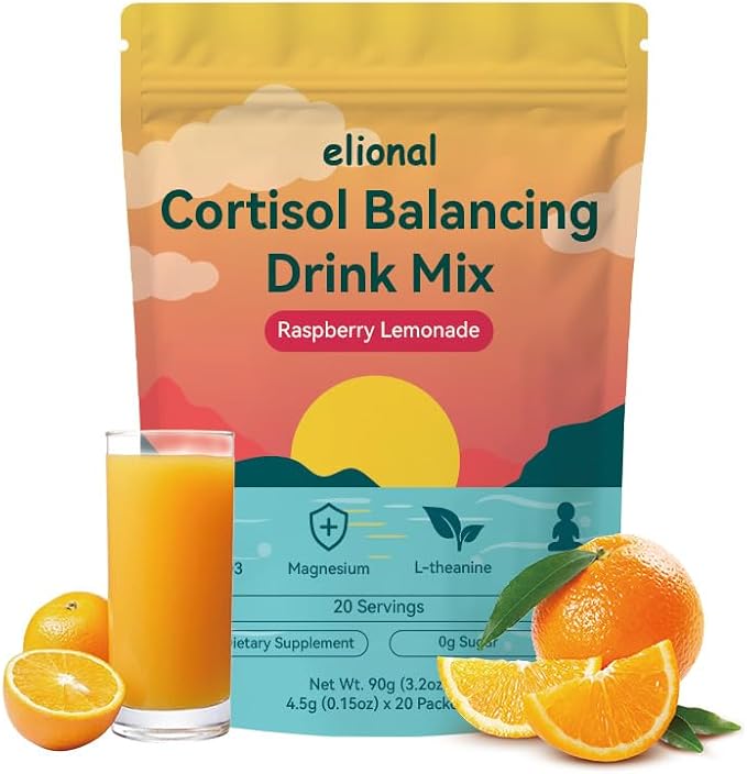 Cortisol Drink Mix for Mental Clarity & Digestive Comfort – Ashwagandha + L-Theanine Powder – Raspberry Lemonade Flavor – 20 Single-Serve Packets (Raspberry Lemonade)