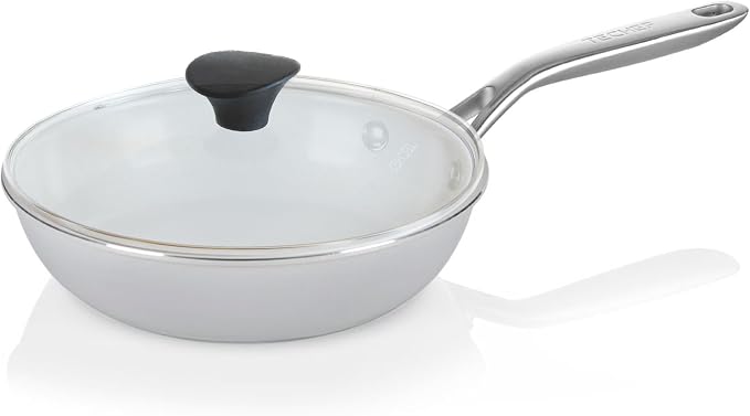 TECHEF 8-inch Ceramic Nonstick Frying Pan, Heavy-Gauge Aluminum, Induction Compatible, with Cover, Made in Korea