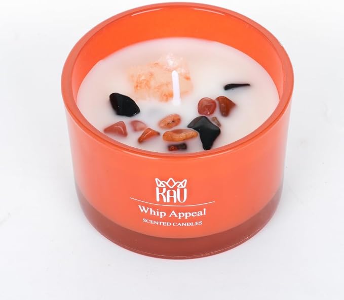 Scented Candles for Home Décor - KAV Dancing Rain Premium Scented Candle for Women Men, Embedded Stone and Soy Wax in 3 oz Glass Jar, Natural Aromatherapy (Whip Appeal)