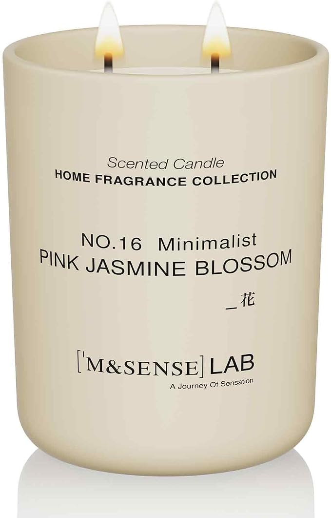 M&SENSE Natural Soy Large Candle| Pink Jasmine Blossom | 16.6 oz, 95H Burn | Mini Spring Scented Candles for Relaxation, Meditation, Home Décor | for Bedroom, Office, Party