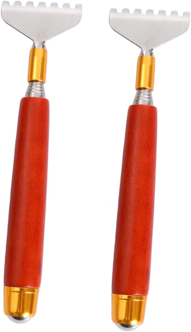 Beavorty 2pcs Flexible Stainless Scratcher Wooden Handle Telescopic Massage Tool for Itch Relief Relaxation Comfortable and Easy to Use