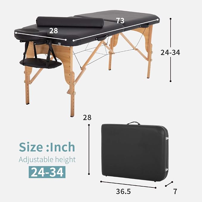 BestMassage Massage Bed Portable Massage Table 28 inch Wide Lash Bed Height Adjustable 2 Folding with Half Bolster Oxford Bag for Spa Footmassage Facial CareSpa Tattoo