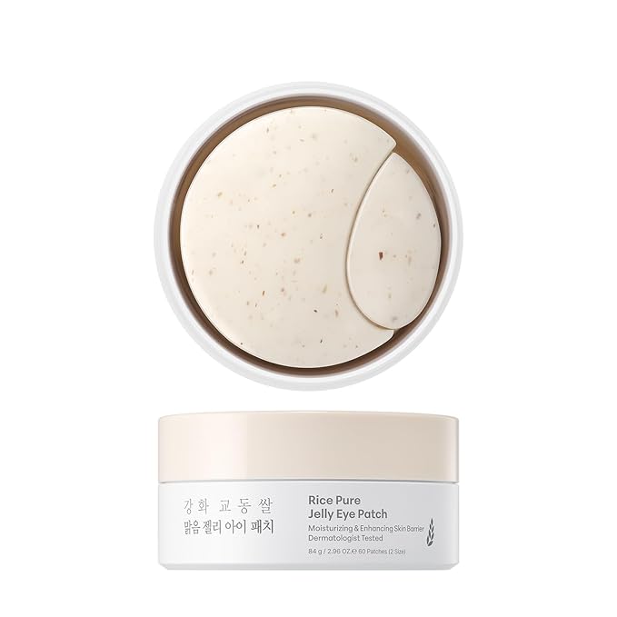 THANKYOU FARMER Rice Pure Jelly Eye Patch, 60 Count, Hydrogel Under Eye Mask Patches, Cooling Vitality & Elasticity Support with Niacinamide & Panthenol, Two Shapes for Multi-Area, Korean Skin Care