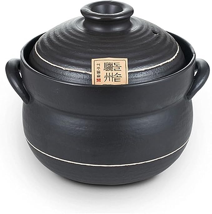 Yeoju traditional Korean Stone Pot with Lid variety of dishes Cookware black 8.7x7x4.5 inches