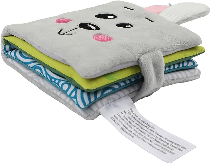 bebe mondo Bunny Baby Mirror Toy – Soft Crinkle Cloth Book for Tummy Time, Easter Baby Gift, Infant Sensory Toys 0-6-12 Months, Rabbit Touch & Feel Developmental Book, Shower Gift for Boys Girls