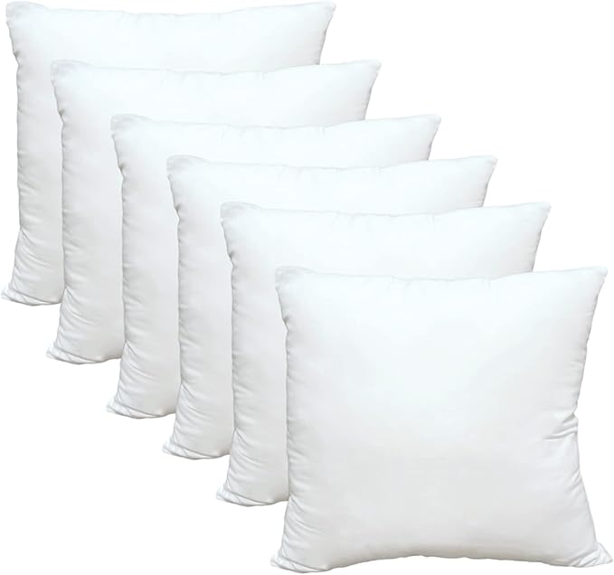 Obruosci Luxury Throw Pillow Inserts, Pack of 6, 18 x 18 inches Hypoallergenic Ultra Soft White Polyester Microfiber Durable Couch Cushion Fillers
