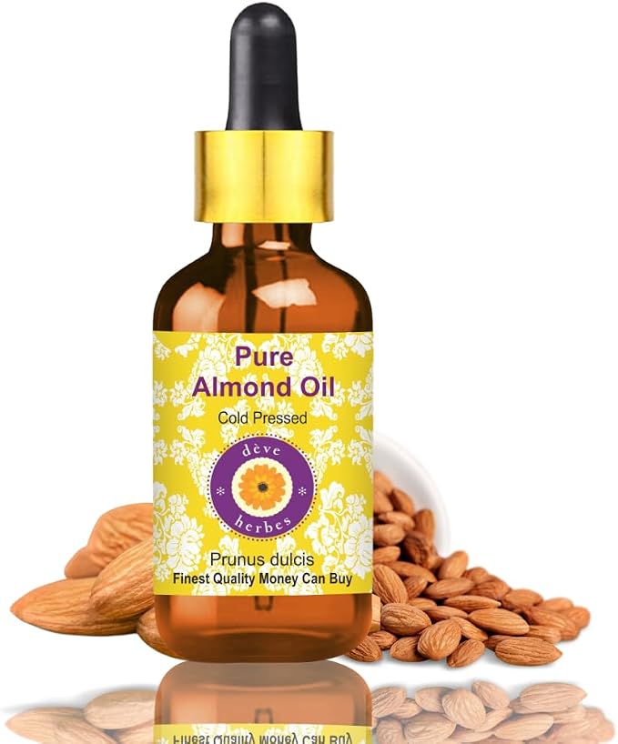 dève herbes Almond Oil (Prunus dulcis) with Glass Dropper | Cold Pressed | Pure | Natural | for Diluting Essential Oils | for Skin & Massage | Non-Sticky | Lightweight | Unisex | 15ml (0.50 oz)