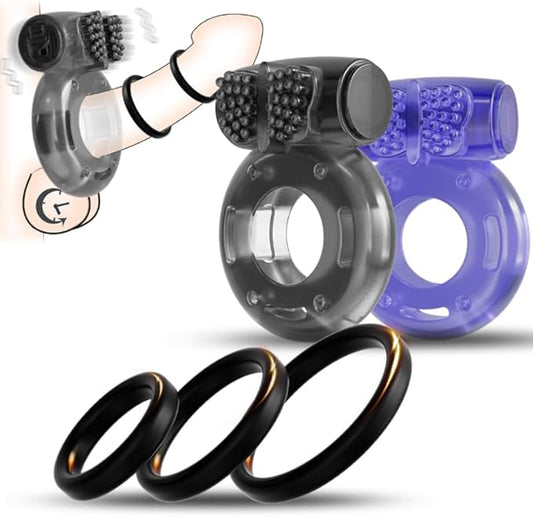 5Pcs Vibrating Cock Ring Sex Toys Penis Sleeve, Penis Rings Cockring Clitoral Vibrator Sexual Stimulator Device for Erection Enhancing Long Lasting Stronger, Adult Sex Toys for Men or Couple Pleasure