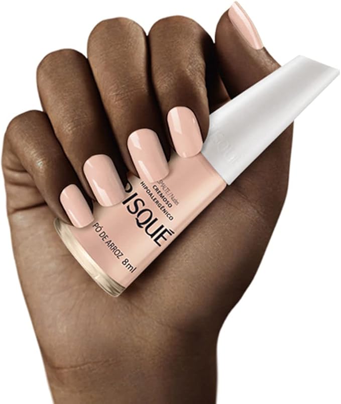 Nail Polish Risque Nude | Esmalte de Unhas | Fast Dry, Hypoallergenic, Long-Lasting, Extra Sparkle, Made in Brazil | Po de Arroz, 0.3 oz, 8ml