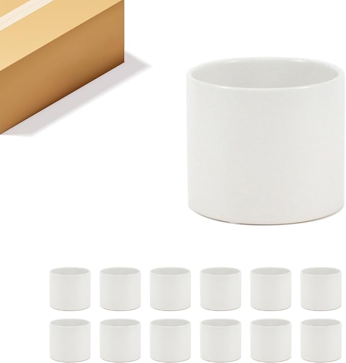 WGVI Matte White Ceramic Cylinder Vase Width 5.5" Height 5", Flower Arrangements, Candle Holder, Terrarium Planter Pot, Storage Container Organizer, Pen Brush Holder, Tabletop Decor, Bulk, 12 Pcs