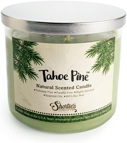 Tahoe Pine Scented Natural 3 Wick Candle, Essential Fragrance Oils, 100% Soy, Phthalate & Paraben Free, Clean Burning, 14.5 Oz.