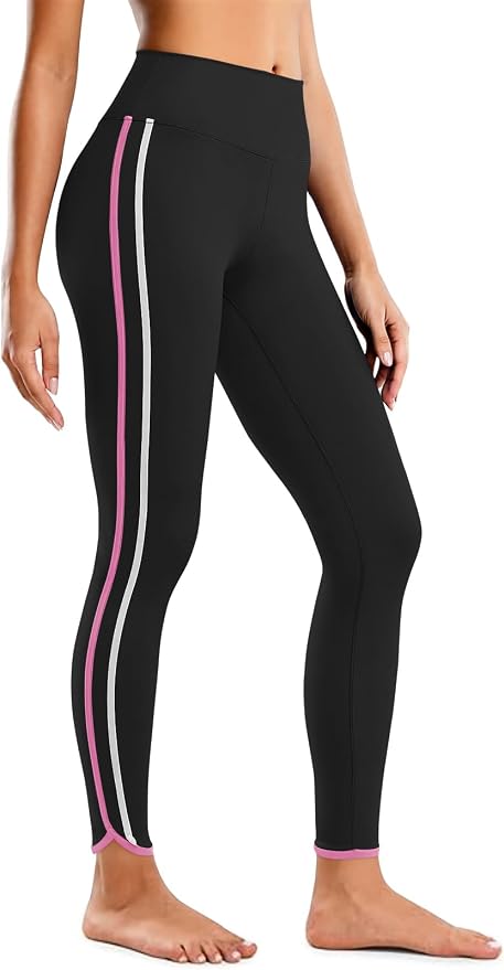 Aoysky Womens Buttery Soft Workout Leggings 25" Side Stripes High Waisted Full Length Yoga Leggings