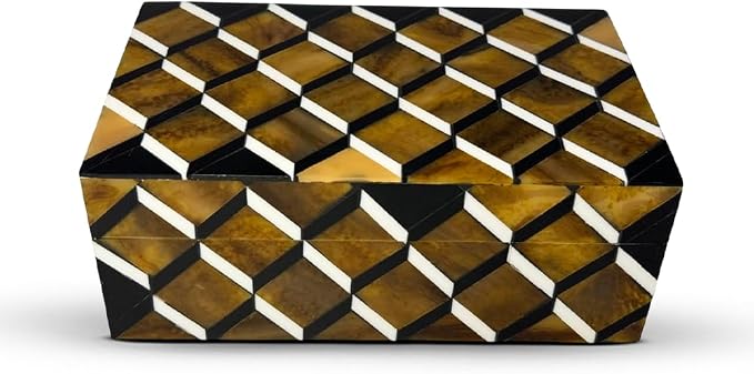 Perilla Home Home Decor Decorative Storage Wooden Box Small Ulhas Organizer Tool Stash Card Craft Trinket Memory Keepsake Jewelry Box for Men and Women, Gifts For All, Brown, Black and Off White
