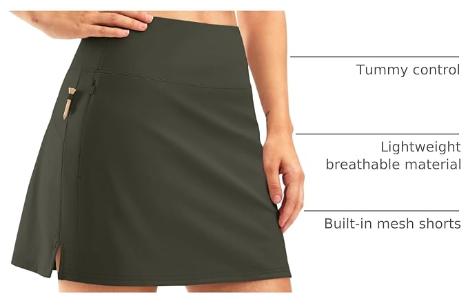 16" Golf Skirt with 2 Zipper Pockets | Tee Holder, Mesh Shorts, High Waisted, Casual, Pickleball, Athletic, Tennis, Skorts for Women