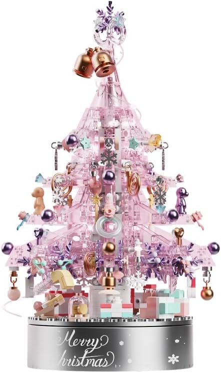 Christmas Tree Building Block Set, 730 PCS Christmas Music Box Bricks Model Kit, Construction Toy for Adults Girls