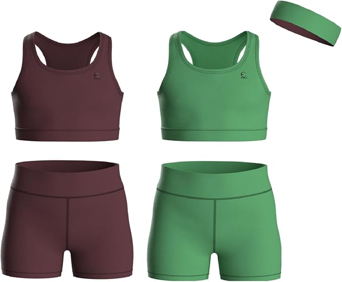 Girls Clothing Athletic Sets Sleeveless Crop Tank Tops & Bike Shorts Cheer, Gymnastics, Volleyball Size 3-16 (5 Pcs)