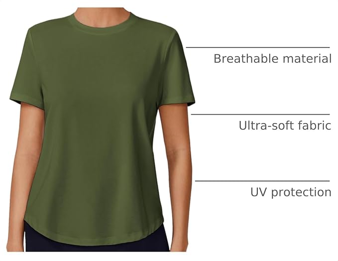 PINSPARK Soft Workout Tops for Women UPF 50+ Sun Protection Shirt Quick Dry Athletic Running Hiking Travel Basic Tee Shirts