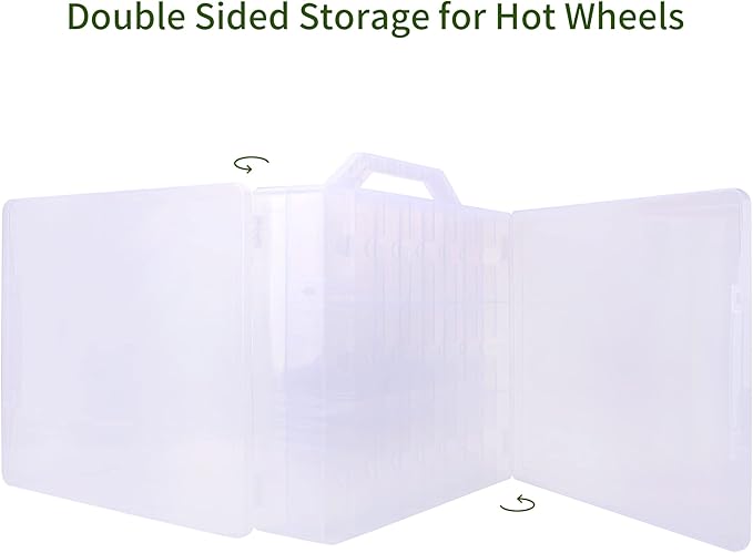 Double Sided Toy Car & Doll Storage Case - 48 Compartments, Portable Transparent Case
