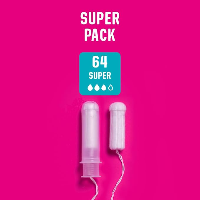 Flo - Organic Cotton Tampons for Women - 64 Pack (64 Super Tampons) - Leak Proof - No Synthetic Fibers, Chlorine Bleach, or Added Dyes - Bio-Plastic Applicator - Feminine Care - Vegan & Cruelty Free