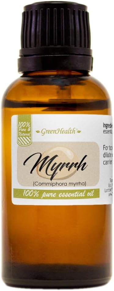 Myrrh Essential Oil - 1 fl oz (30 ml) Amber Glass Bottle w/Euro Dropper - 100% Pure Essential Oil - GreenHealth