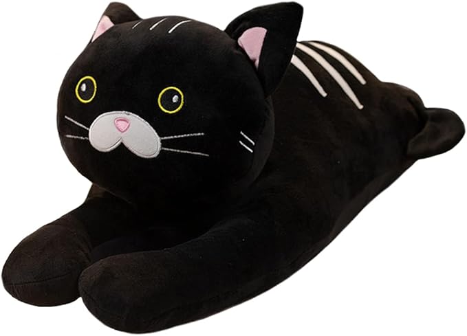 ELAINREN PP Cotton Big Black Kitten Stuffed Doll Cuddly Lying Kitty Plush Toy Cushion Ultra-Soft Cat Shape Plushies Pillow Decor Gifts/31.5''