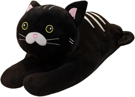ELAINREN PP Cotton Big Black Kitten Stuffed Doll Cuddly Lying Kitty Plush Toy Cushion Ultra-Soft Cat Shape Plushies Pillow Decor Gifts/31.5''