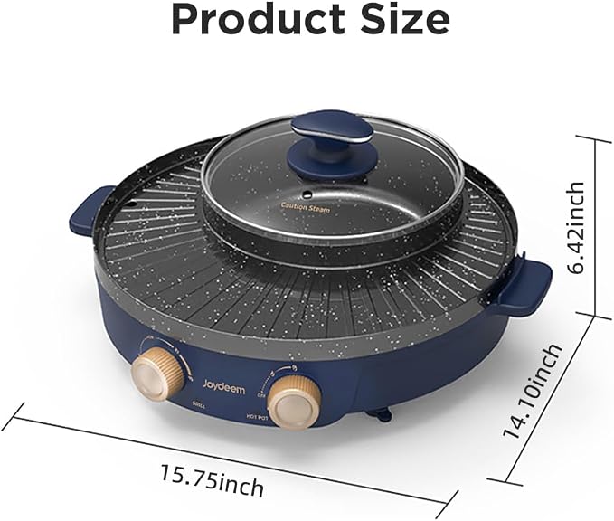 Joydeem Electric Grill with Shabu Shabu Hot Pot, Compact Korean BBQ Hotpot Combo Machine, 2L Hot Pot, Suitable for 1-4 People, JD-SK3407