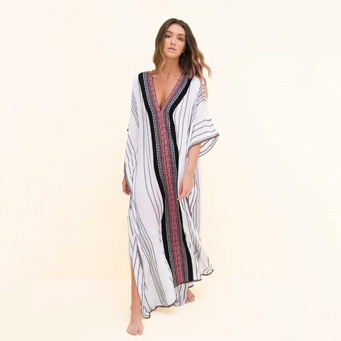 Venasha Womens Caftan Floral Print Kaftan Dress Short Sleeve Swimsuit Cover up Loungewear for Summer
