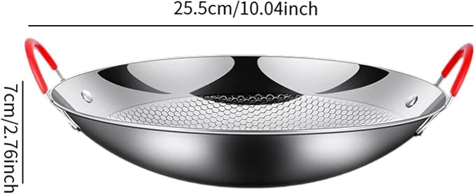 Stainless Steel Cookware Pan Frying Pan Non Stick Soup Pot Multipurpose Double Handle Wok Korean Grill Pan for Barbecue Hotel, 10inch Without Lid