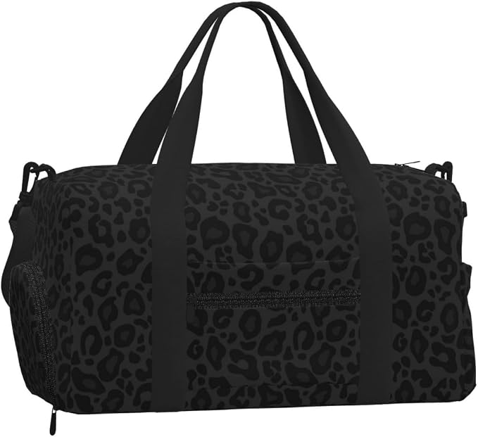 Fiokroo Sports Gym Bag Leopard Black Texture Travel Duffel Bag For Men Women With Shoe Compartment Water Resistant Gym Bag Carry On Duffel Bag For Weekend Traveling Yoga Gym Sports